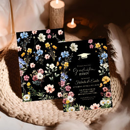 野花エレガント牧草地ガーデンツイン卒業 箔招待状