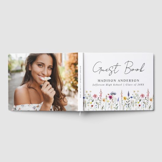 野花エレガント牧草地写真卒業パーティー ゲストブック (全面)