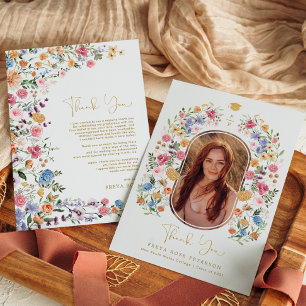 野花カラフル卒業写真 サンキューカード