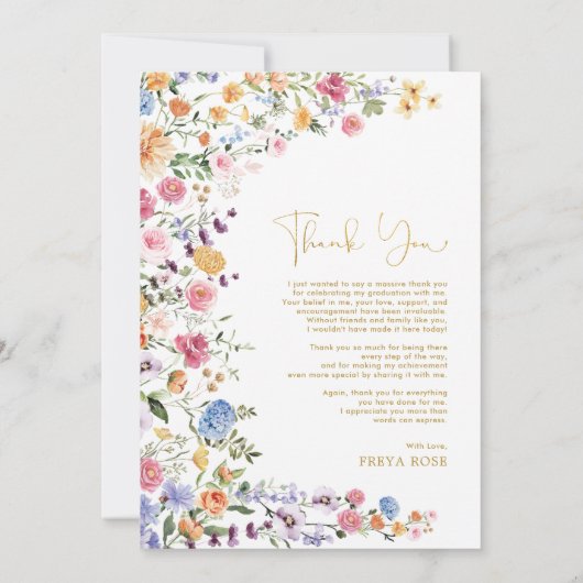 野花カラフル卒業写真 サンキューカード (裏面)