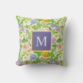 野花カラフル花柄モノグラム クッション (正面)