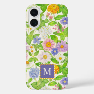 野花カラフル花柄モノグラム iPhone 16ケース