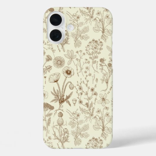 野花コラージュ/ベージュとセピア Case-Mate iPhoneケース (裏面)