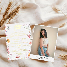 野花スタイリッシュ牧草園卒業 箔招待状