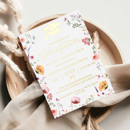 野花スタイリッシュ牧草地ガーデンツイン卒業 箔招待状