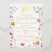 野花スタイリッシュ牧草地ガーデンツイン卒業 箔招待状 (正面)