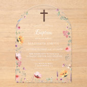 野花スタイリッシュ牧草地ガーデンバプテスマ アクリル招待状 (正面)