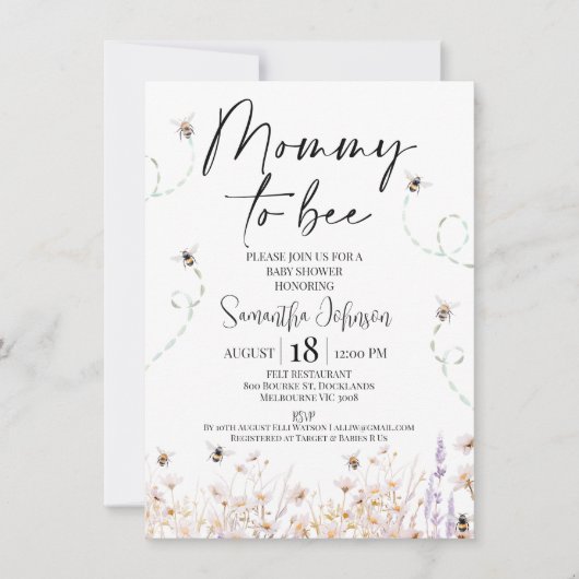 野花ハチMommy to Bee赤ちゃんシャワー 招待状 (正面)