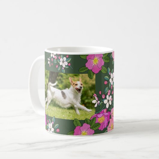 野花パーソナライズされた園のペット犬の写真 コーヒーマグカップ (正面左)