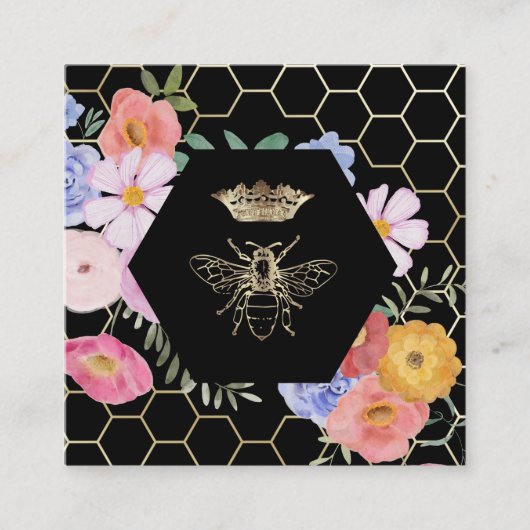 野花フェイク金ゴールドフォイル女王ビー スクエア名刺 (正面)