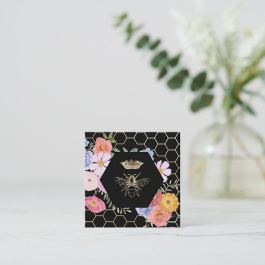 野花フェイク金ゴールドフォイル女王ビー スクエア名刺 (スタンド正面)