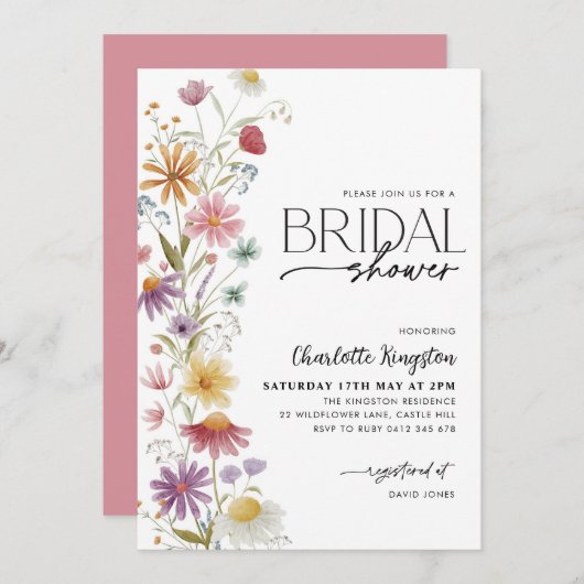 野花ブライダルシャワー数々の色フローラ 招待状 (正面/裏面)