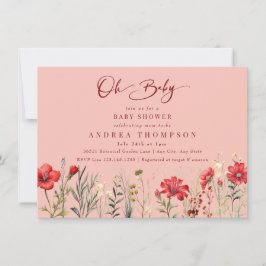 野花レッドワイルドフラワーオベビーベビーシャワー 招待状