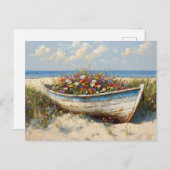 野花擦り切れた付きウッドボート ポストカード (正面/裏面)