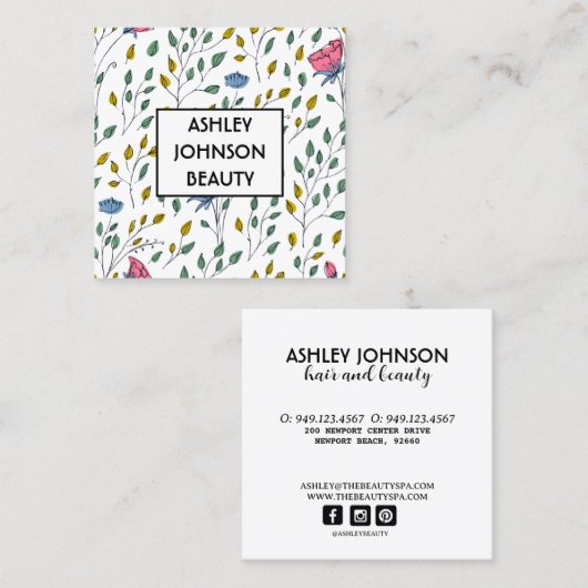野花柄カラフル野花フローラ スクエア名刺 (正面/裏面)