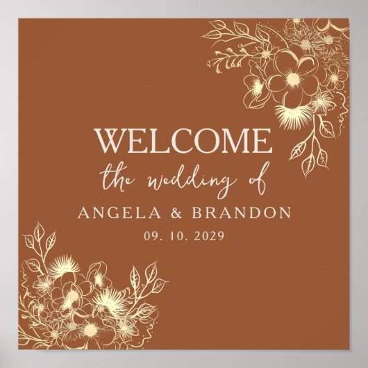 野花焼きオレンジ結婚の歓迎ポスター ポスター (正面)