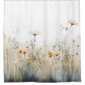 野花素朴のフィールド水色 シャワーカーテン (正面)
