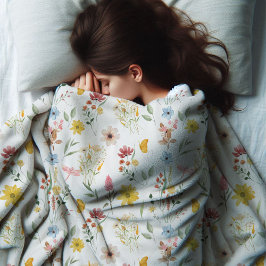 野花花柄 フリースブランケット