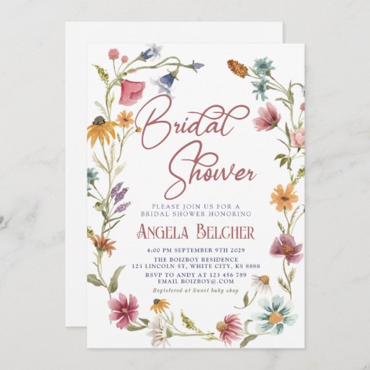 野花 – ワイルドフラワーフローラブライダルシャワー 招待状 (正面/裏面)