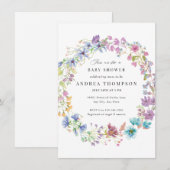 野花 |手の絵を描フローラベビーシャワー 招待状 (正面/裏面)