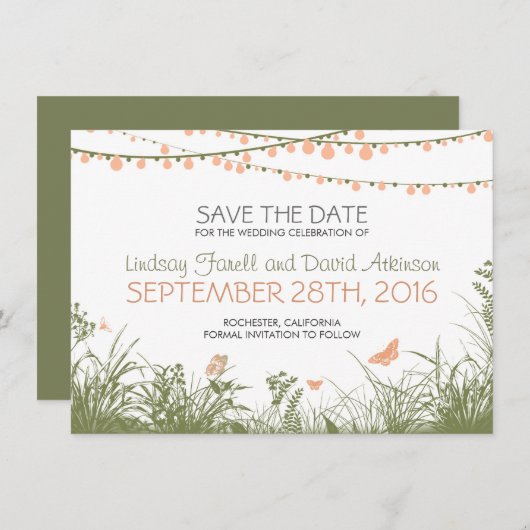 野草とぶら下がった灯りが日付カードを救う セーブザデート (正面/裏面)