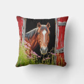 野草のある納屋のドアの馬 クッション (裏面)