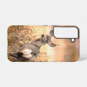 野草の中の若い鹿でにぎやかなテクスチャーのアート SAMSUNG GALAXYケース (裏面横)