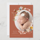 野草の植物の卵形写真の誕生発表 招待状 (正面)