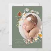 野草の植物の卵形写真の誕生発表 招待状 (正面)