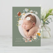 野草の植物の卵形写真の誕生発表 招待状 (スタンド正面)