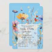 野草の男の子ブルーベビーシャワー 招待状 (正面/裏面)