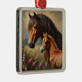 野草の花を持つベイ絵を描マーレ メタルオーナメント (右)