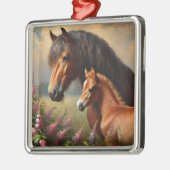 野草の花を持つベイ絵を描マーレ メタルオーナメント (左)