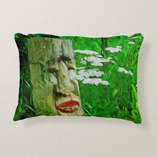 野草の間で赤い唇のあるアメリカのインドのトーテム アクセントクッション (裏面)