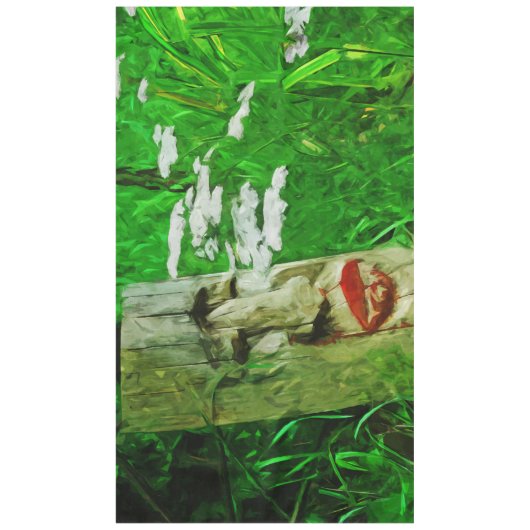 野草の間で赤い唇のあるアメリカのインドのトーテム テーブルクロス (正面)