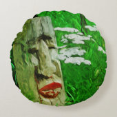 野草の間で赤い唇のあるアメリカのインドのトーテム ラウンドクッション (正面)