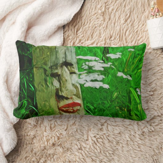 野草の間で赤い唇のあるアメリカのインドのトーテム ランバークッション (ブランケット)