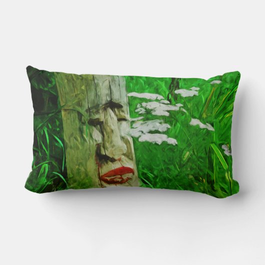 野草の間で赤い唇のあるアメリカのインドのトーテム ランバークッション (裏面)