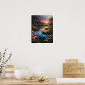 野草原反射での日の出カラフル ポスター (キッチン)