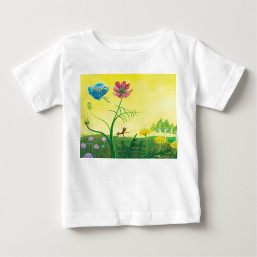 野草地のアリと蝶 ベビーTシャツ (正面)