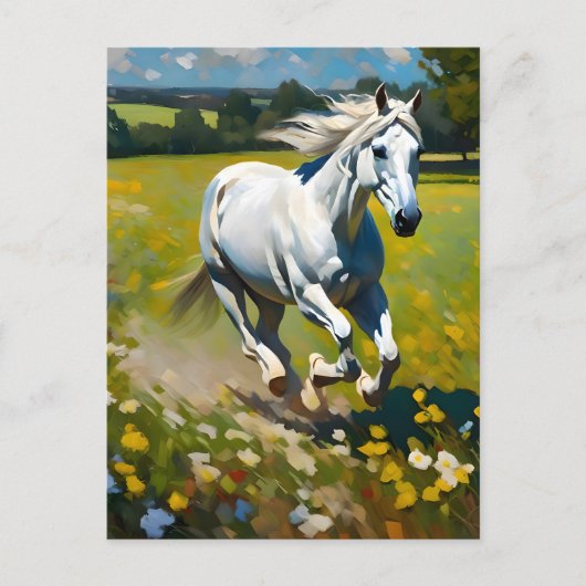 野草地の白馬 ポストカード (正面)
