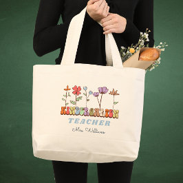 野草幼稚園パーソナライズされた先生名 ラージトートバッグ