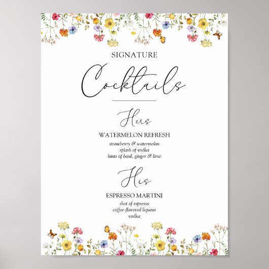 野草植物性シグネチャードリンク結婚ズサイン ポスター (正面)