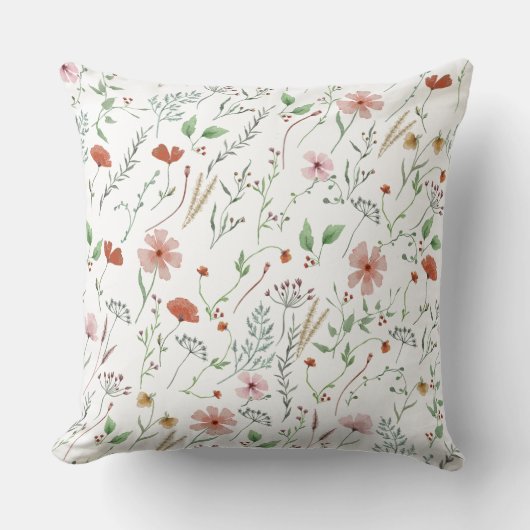 野草水彩防穂ヴィンテージ花柄 クッション (正面)