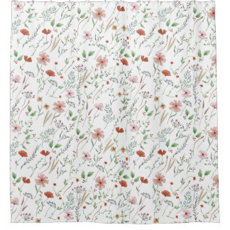 野草水彩防穂ヴィンテージ花柄 シャワーカーテン