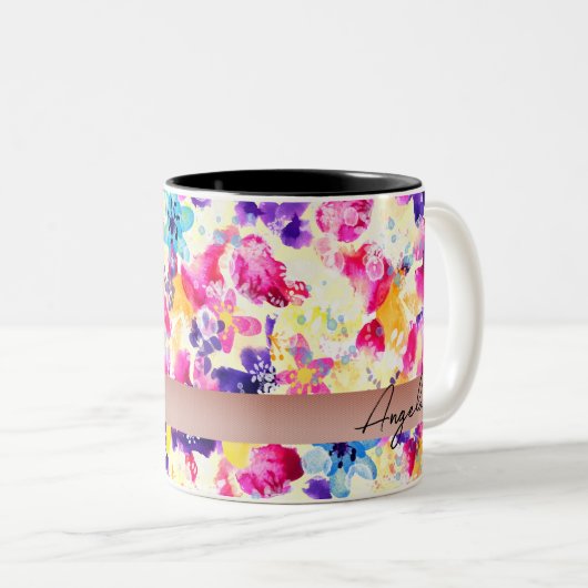 野草牧草地みすぼらしい花 ツートーンマグカップ (正面右)