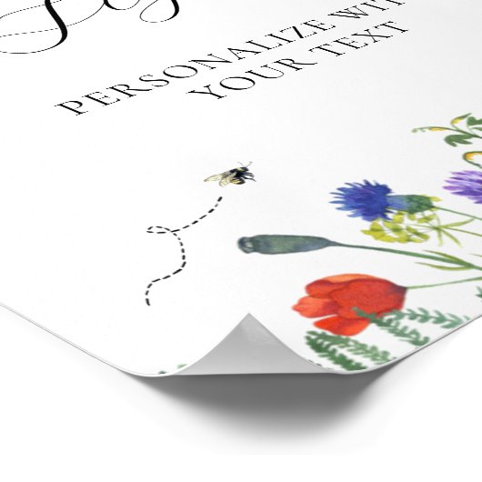 野草畑とハチカスタム文字標識 ポスター (角)