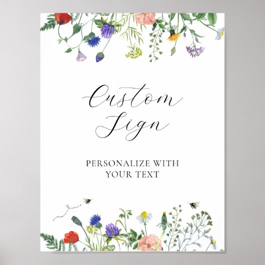 野草畑とハチカスタム文字標識 ポスター (正面)