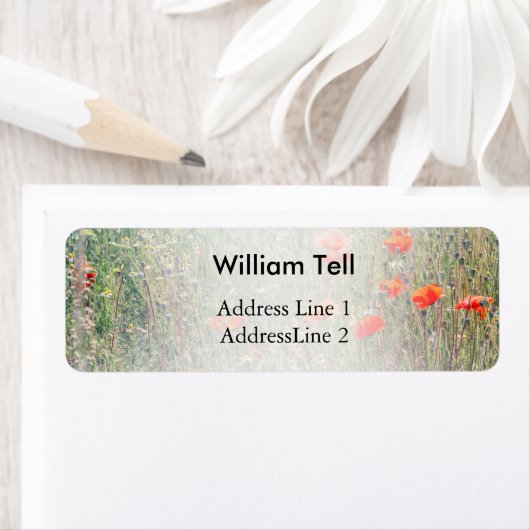 野草畑と赤いケシが咲き誇る ラベル (インサイチュ)