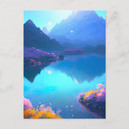 野草花が咲く湖 ポストカード
